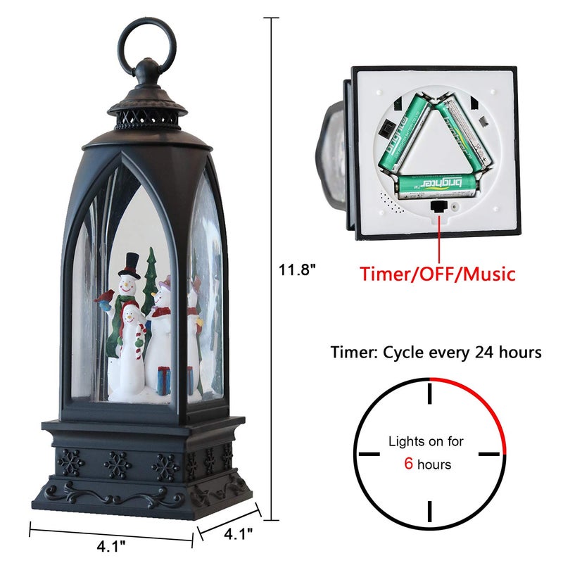Eldnacele 12  Christmas Snow Globe Lantern Snowman with Music & Timer  USB Lined/Battery Operated Lighted Water Glittering Lantern for Christmas Festival Decoration Gifts - Snowman - Image 3